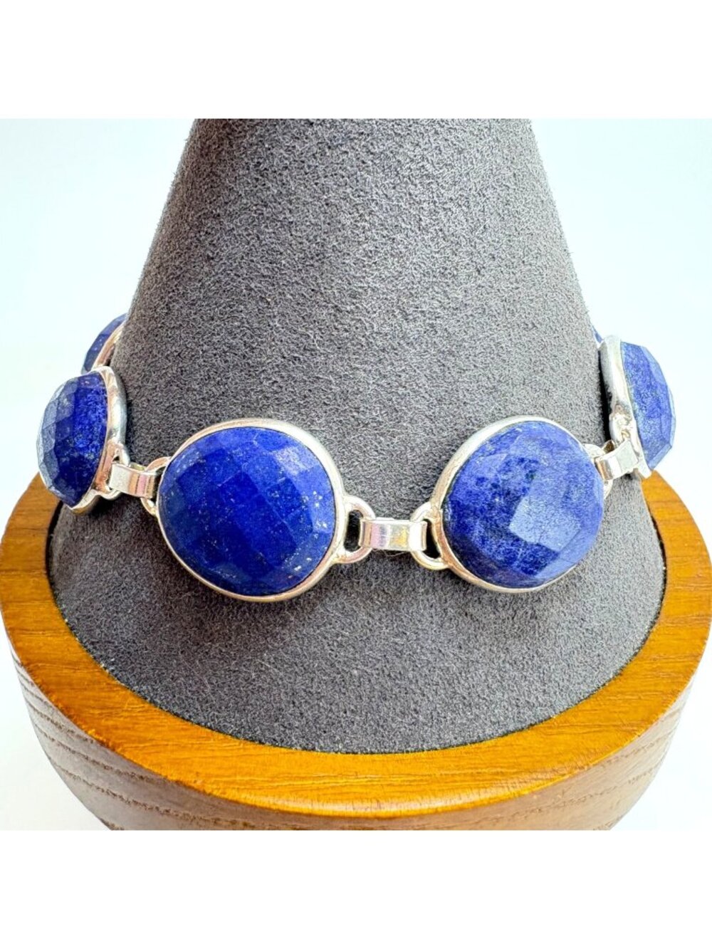 Lapis Lazuli & Sterling Silver 925 Faceted Oval Tennis Bracelet 8-9" Length